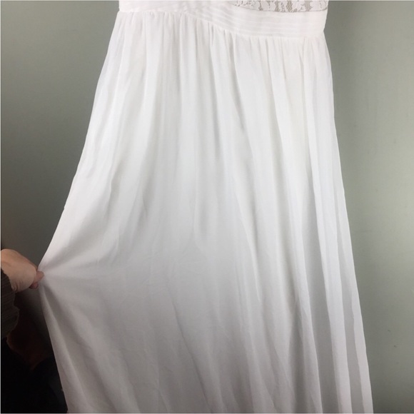 NWT Aidan Mattox Lace Peekaboo One Shoulder Chiffon Ivory Maxi Dress Size 0 - Picture 8 of 14